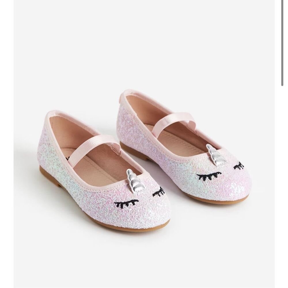 H&M girls unicorn APPLIQUÉD BALLET FLATS shoes size 12.5